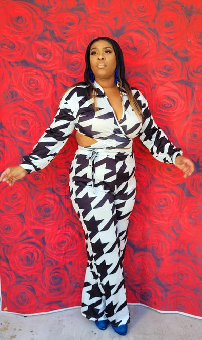 HOUNDSTOOTH TWO PIECE  LONG SLEEVE AND PANTS SET